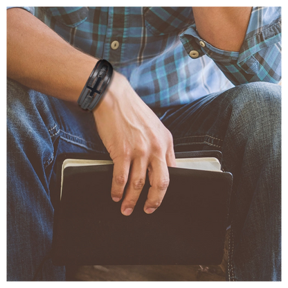 Men's Black Leather Cross Bracelet | Ideal Birthday or Christmas Gift