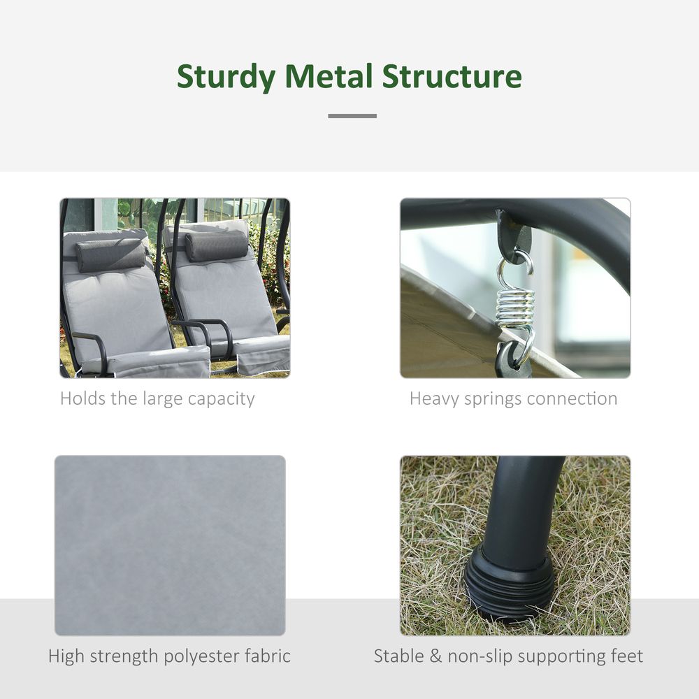 Canopy Swing Modern Outdoor Relax Chairs w/ 2 Separate Chairs, Grey