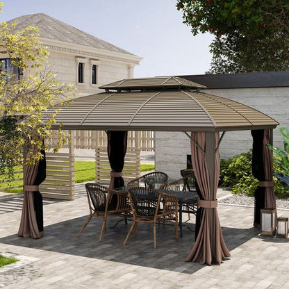 Outsunny 3.65 x 3(m) Aluminium Outdoor Gazebo w/ Hardtop Double Roof, Coffee
