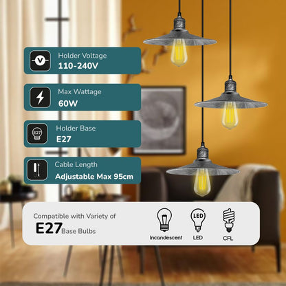 Vintage 3 Head Pendant Ceiling Lamp Shade | Rustic Metal Brushed Brass | Modern Style | E27 Base