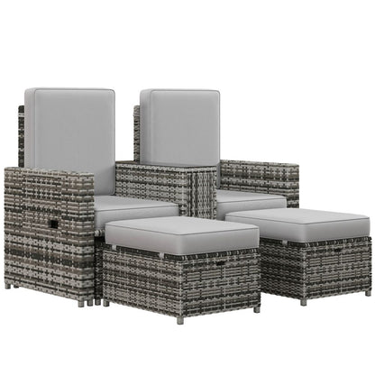 Outsunny Recliner Rattan Sun Lounger Set - Grey: Reclining Chairs, Storage, Tea Table & Footstools!