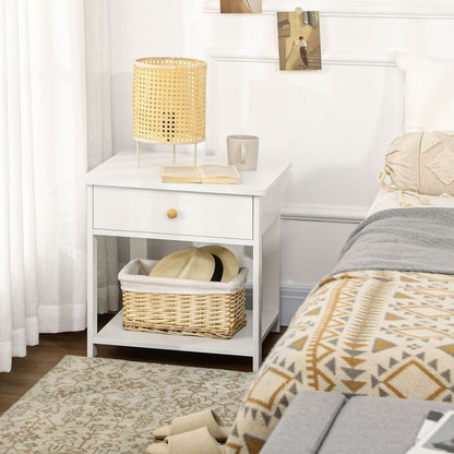 Multi-Purpose White Bedside Table with Drawer & Shelf - Storage for Bedroom, Sofa, & More