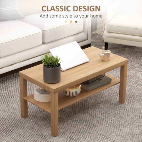 HOMCOM Coffee Table with Storage Shelf, Rectangular Centre Table, Natural