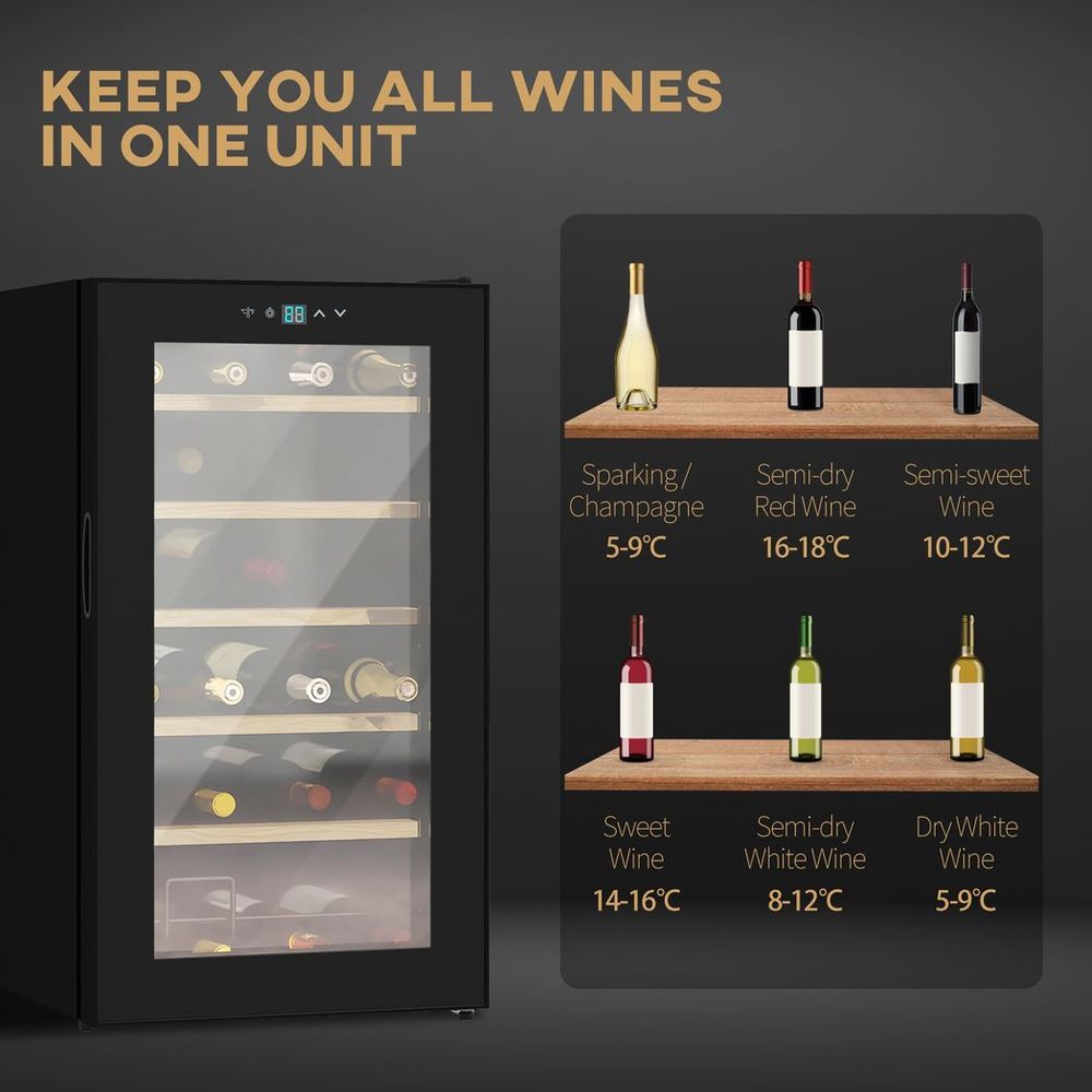 24 Bottles Wine Fridge with Glass Door Digital Touch Screen Control LED Light