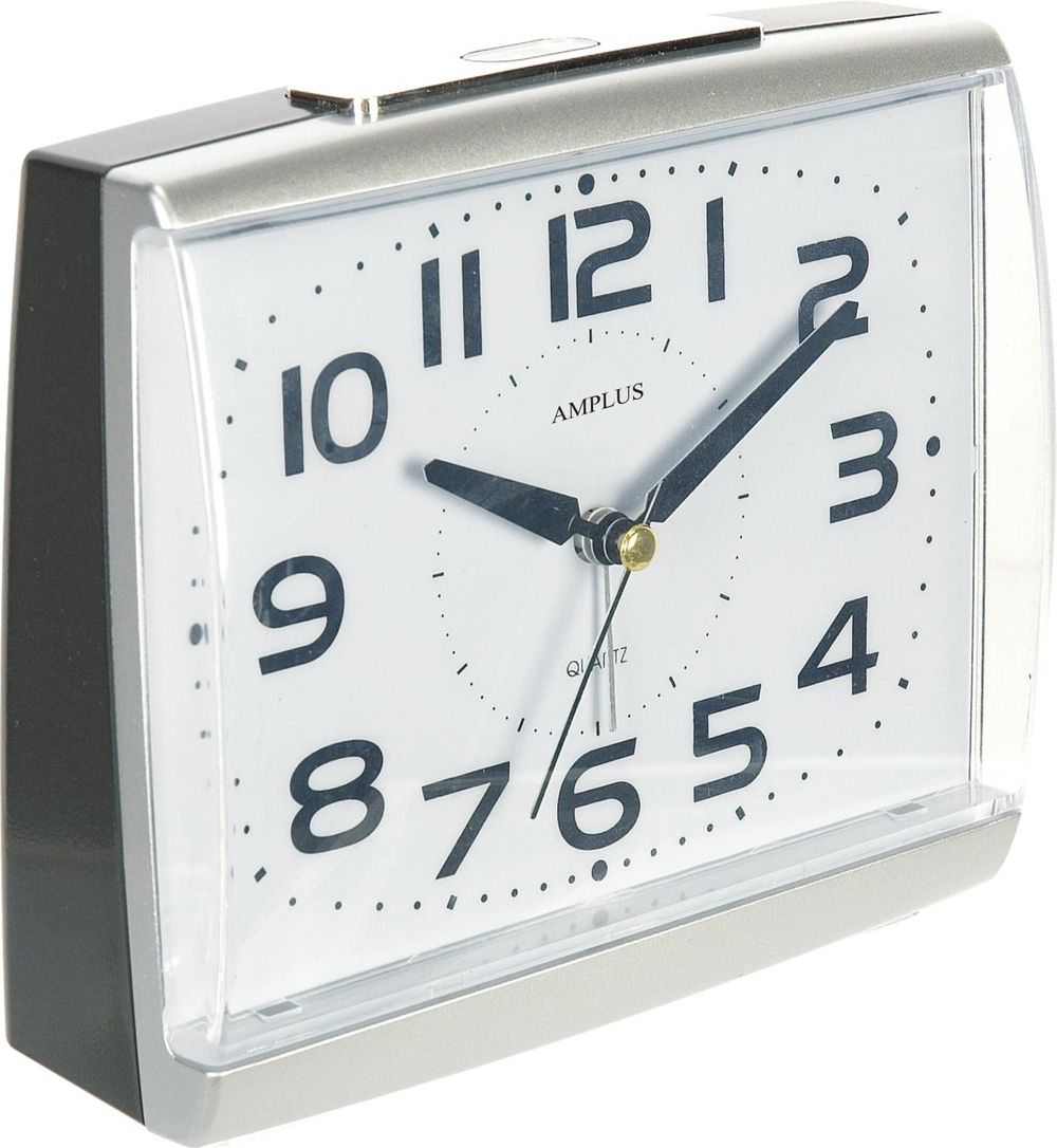 Amplus Large Numbers Dial Silver Alarm Clock - Silent Sweep, Light Snooze, Top Quality PT175