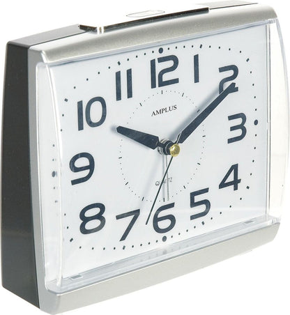 Amplus Large Numbers Dial Silver Alarm Clock - Silent Sweep, Light Snooze, Top Quality PT175