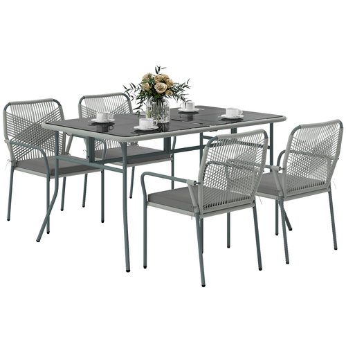 Outsunny 5 Piece PE Rattan Garden Dining Set with Cushions, Light Grey