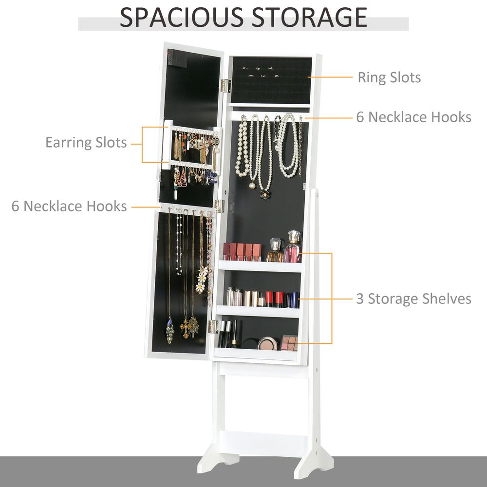 LED Mirrored Jewellery Cabinet, 36Lx30Wx136H cm-White