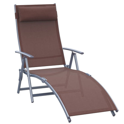 Premium Outsunny Sun Lounger | Foldable Recliner w/ Pillow | 7 Levels | Texteline | Brown