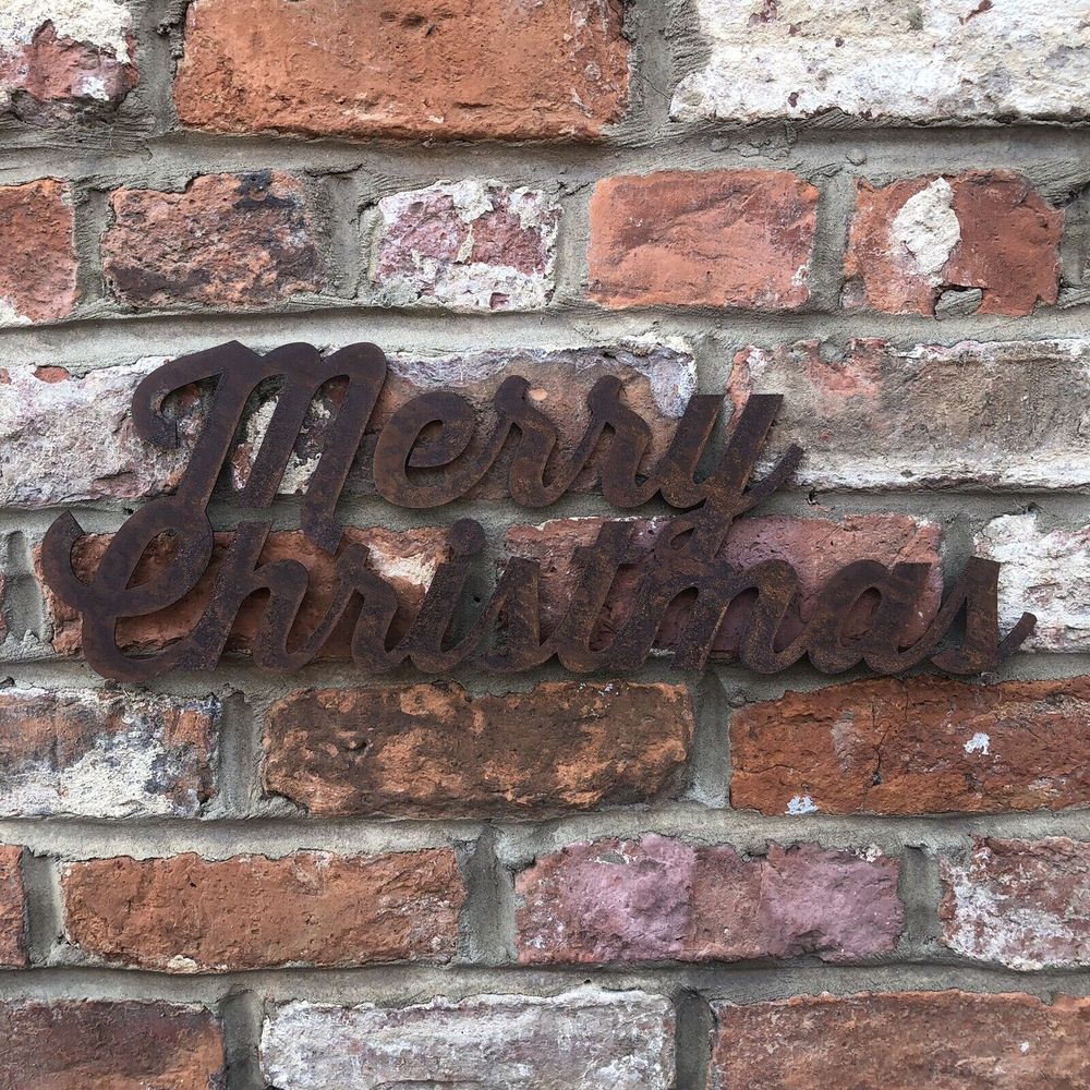 MERRY CHRISTMAS Rustic Rusty Plaque - Metal, Indoor/Outdoor, Long-lasting - 50cms