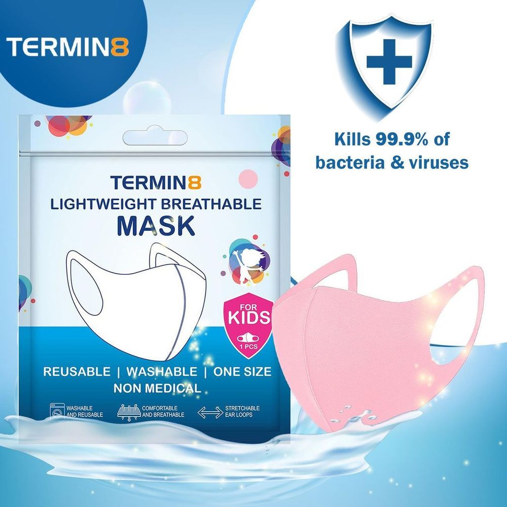 Nitrile Powder Free Small Gloves & Spandex Kids Face Mask - Pink [Age 6-14], High-Quality & Comfortable