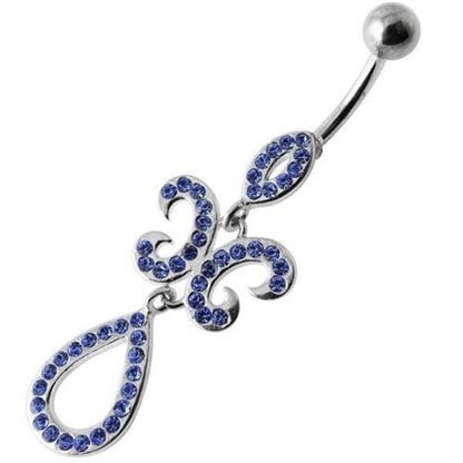 Fancy Studded Jeweled Dangling SS Bar Belly Ring