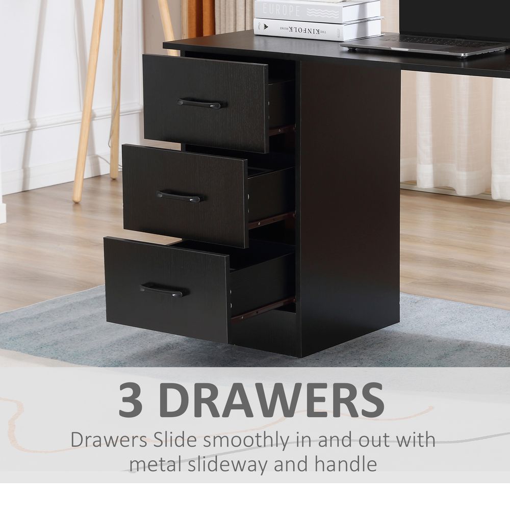 Modern Black 120cm Computer Desk Shelf, Drawers - High-Quality Black