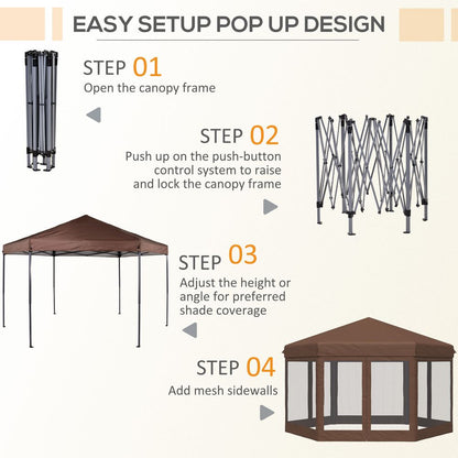Hexagonal Garden Gazebo Shelter Adjustable with Mosquito Net Brown