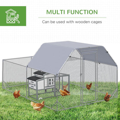 Chicken Run W/ Roof, Walk In Chicken Coop for 10-12 Chickens, Hen House