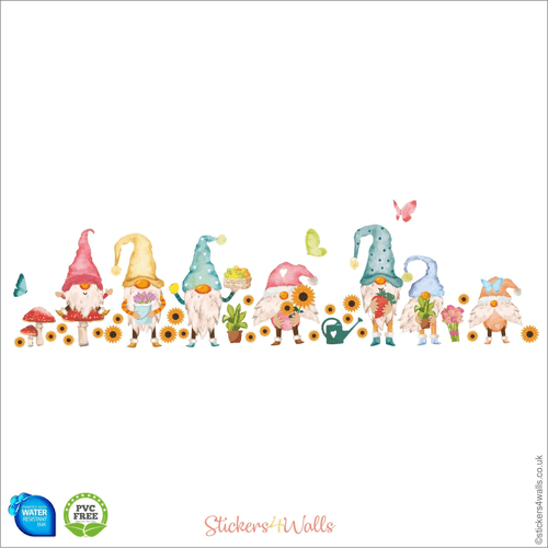 Gardening-Themed Gnome Spring Fabric Wall Stickers - Reusable