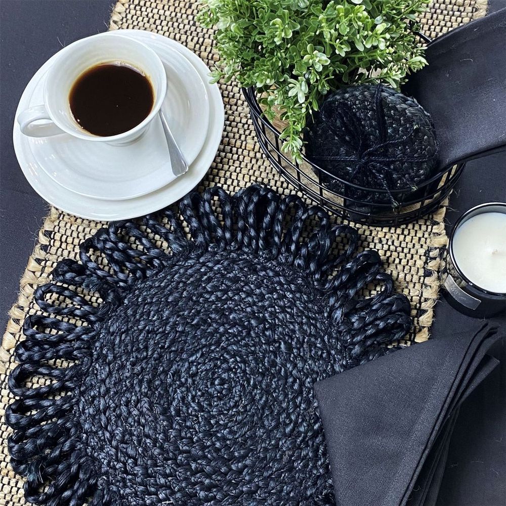 Premium Quality Thames Jute Star Placemats - Set of 2 - Black - 36x36cm