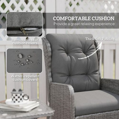 Outsunny Recliner Rattan Garden Furniture w/ Two-tier Table, Light Grey