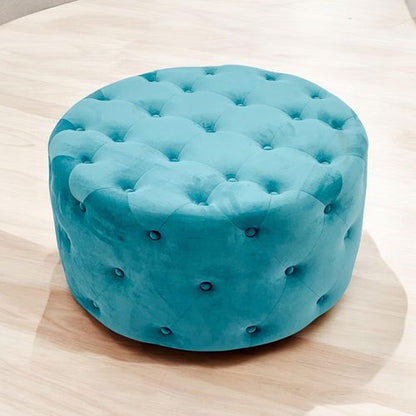 80X80CM BLUE BUTTONED ROUND FOOTSTOOL
