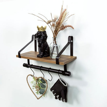 Dark Oak Wall Shelf with Black Rail - PARGI: Professional-Quality, 1 Tier, 15mm MDF+Iron, Black+Oak