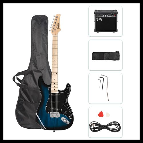 Glarry GST Stylish Electric Guitar Kit with Black Pickguard Blue Color