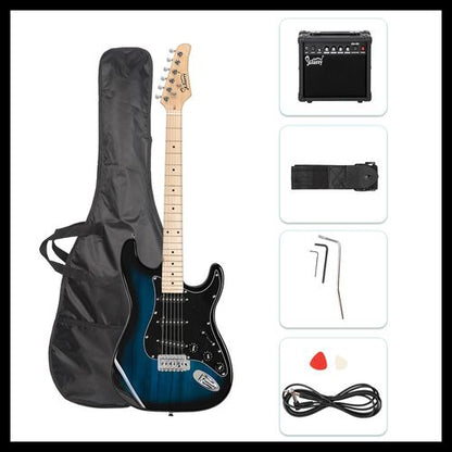 Glarry GST Stylish Electric Guitar Kit with Black Pickguard Blue Color
