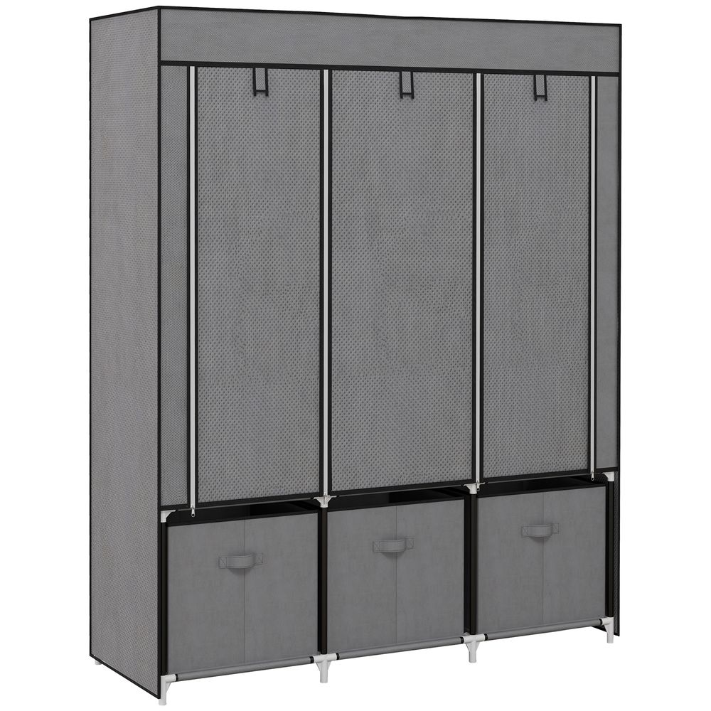 HOMCOM Portable Wardrobe - 5 Shelves, 3 Drawers, 2 Rails - Grey