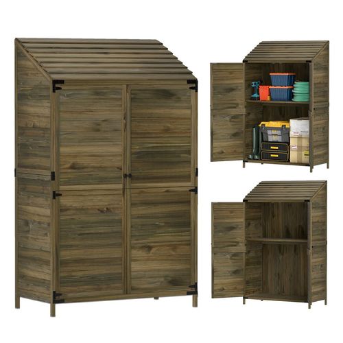 Outsunny Wooden Garden Storage Shed w/Double Doors and Shelves, Green