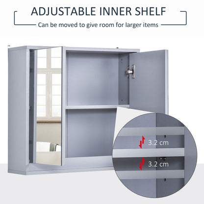 HOMCOM Bathroom Mirror Cabinet Wall Mounted Storage Shelf Bathroom Cupboard Double Door, Grey