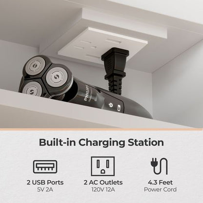 FCH White  LED Mirror Cabinet (20*28 inches),1 Door, 4 Shelves, with Time & Temperature Display, Three-color Lighting, Adjustable Brightness, Power-off Memory