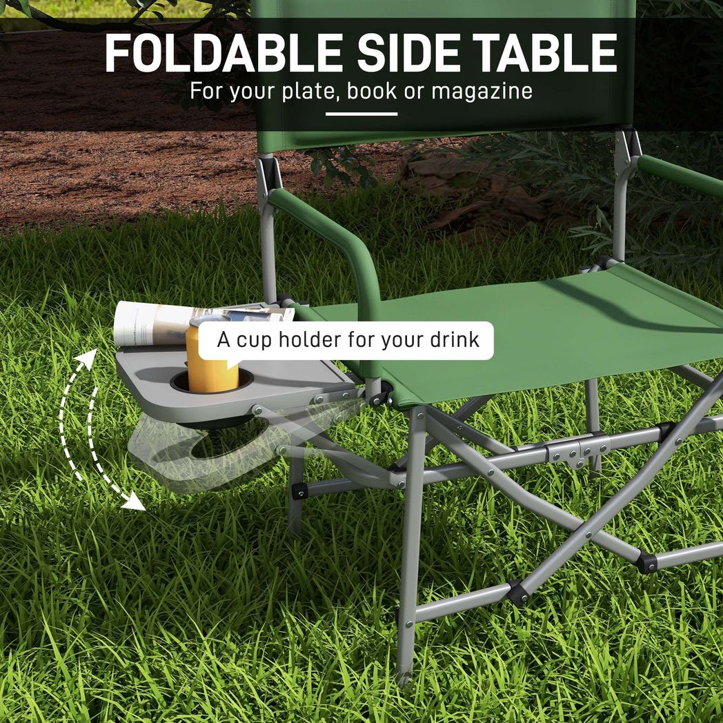 Outsunny Folding Camping Directors Chair with Side Table and Cup Holder, Green