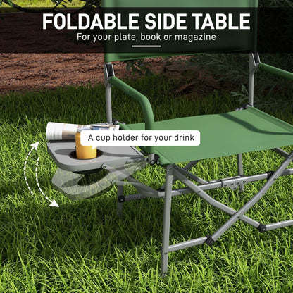 Outsunny Folding Camping Directors Chair with Side Table and Cup Holder, Green