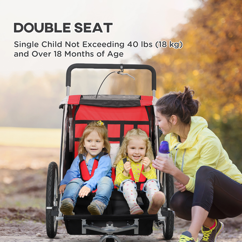 HOMCOM 2 Seat Child Bike Trailer, Baby Bicycle Trailer for 2 Kids, Red