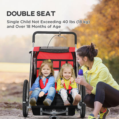 HOMCOM 2 Seat Child Bike Trailer, Baby Bicycle Trailer for 2 Kids, Red