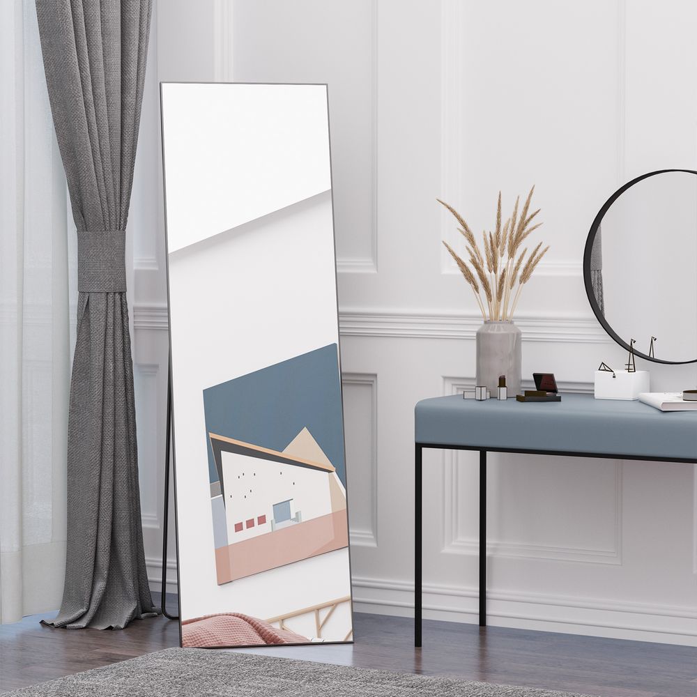 HOMCOM Full Length Mirror, Free Standing or Wall Hanging, Tall Full Body Mirror for Bedroom, Hallway, Black