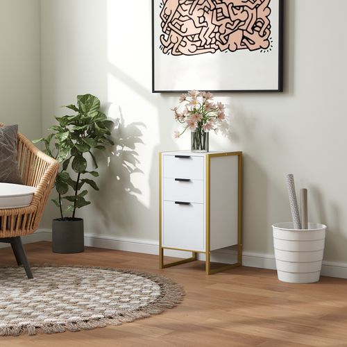 HOMCOM Industrial 3-Drawer Bedroom Chest of Drawers with Metal Frame, White