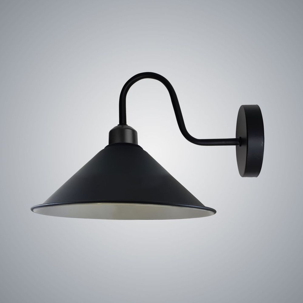 Vintage Black Wall Light Fixture, E27 Base Socket, Swan Neck Cone Shape Shade, Ideal for Indoor Lighting, 3-Year Warranty