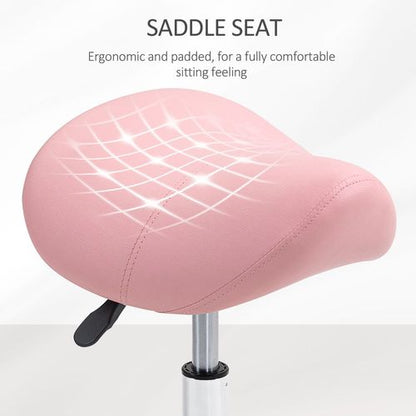 HOMCOM Saddle Stool Adjustable Rolling Salon Chair for Massage Spa Beauty Pink