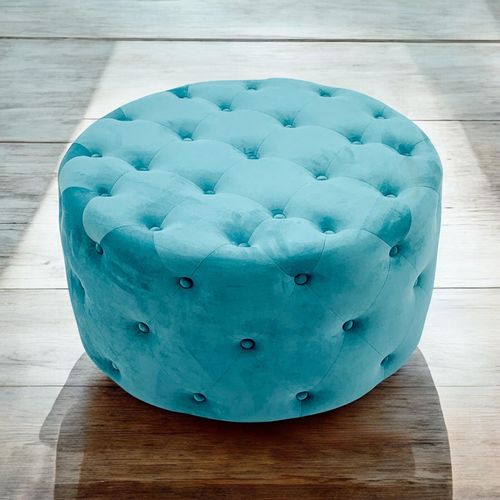 80X80CM BLUE BUTTONED ROUND FOOTSTOOL