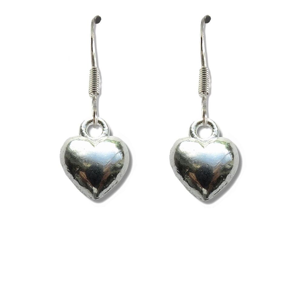 Silver Puff Heart Drop Earrings | Ideal Birthday or Christmas Gift