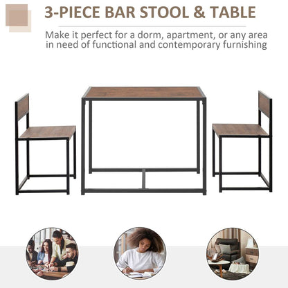 Stylish Steel Frame 2-Seater Bar Set - Durable & Functional - Ideal for Kitchen & Home - Wood Tone