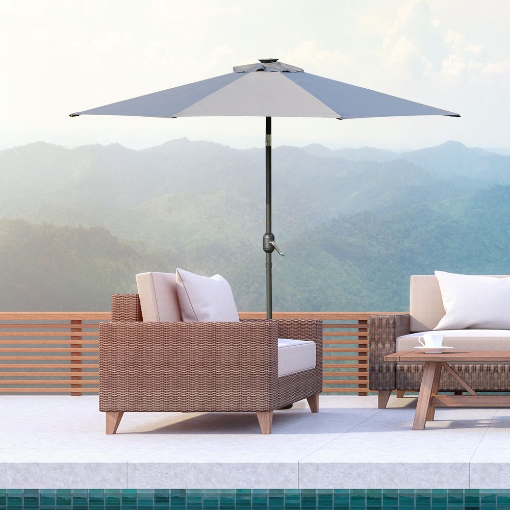 Outsunny 24 LED Solar Parasol Umbrella - UV Resistant, Energy Efficient Lighting - Perfect for Patio and Backyard