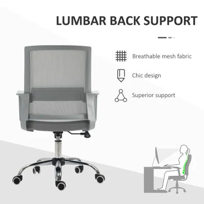 Ergonomic Office Chair Adjustable Height Mesh Chair with Swivel Wheels Grey