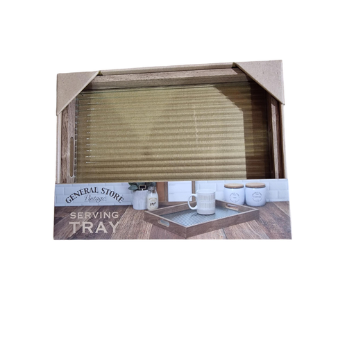Ribbed Glass & Wood Tray 30x40cm