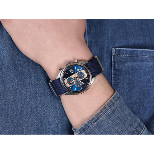 Lorus Mens Urban Chronograph Dated Blue Dial Blue Nylon Strap Watch RM357GX9 BRAND NEW BUT NEEDS BATTERY