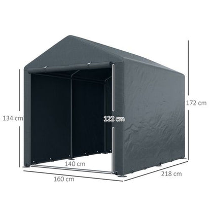 Outsunny 1.6 x 2.2m Garden Storage Shed Tent, Portable Shed Shelter with Galvanised Steel Frame and Large Door, for Motorbike, Garden Tools, Bike Storage, Dark Grey