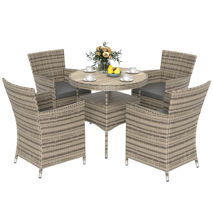 Outsunny Rattan Dining Set for 4 with Cushions for Patio, Balcony, Grey
