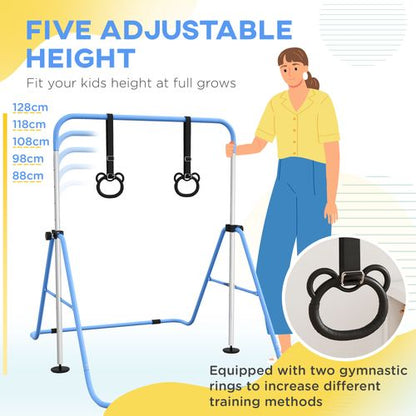 HOMCOM Adjustable Height Foldable Kids Gymnastics Bar with Non-Slip Mats