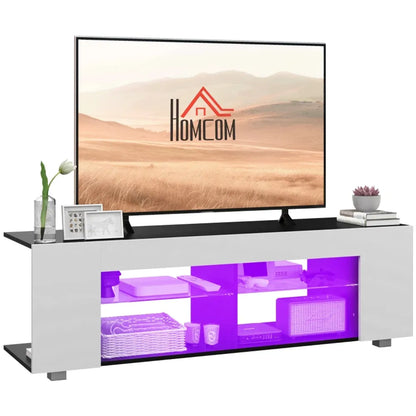 HOMCOM TV Stand 145cm TV Unit with Glass Shelves RGB LED Light for 60"TV White