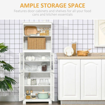 Homcom Kitchen Cupboard Storage Cabinet Adjustable Shelves, Glass Doors, White